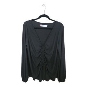 Free People FP Beach Women Top Medium Black Shirt Ruched Front Drawstring Shirt